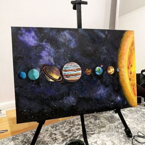 Canvas Planet Painting, Planet Canvas Painting Easy, Space Art Drawing Simple, Galaxy Painting With Planets, Astronomy Painting Ideas, Planet Oil Painting, Astronomy Painting Easy, Planet Painting Ideas, Space Painting Ideas On Canvas