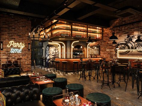 Restaurant With Bar Interior Design, Pub Restaurant Design, Heritage Bar Design, Cafe Design Classic, Underground Bar Design, Classical Cafe Design, Vintage Bar Design Interiors, Bar And Restaurant Design Interiors, Warehouse Club Design