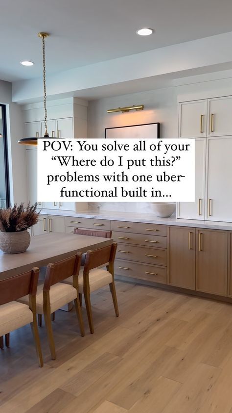 UTAH REALTOR • HOME FUNCTIONALITY EXPERT | A dining room built-in could solve all your storage problems (or ya know, at least half of them). -Where should I keep the wedding china… | Instagram White Oak Dining Room Built In, Built In Buffets In Dining Room, Dining Room Buffet Cabinet Built Ins, Add Storage To Dining Room, Dining Room Kitchen Cabinets, Desk Area In Dining Room, Dinning Room Built Ins Buffet, Floor To Ceiling Cabinets Dining Room, Arched Dining Room Built Ins