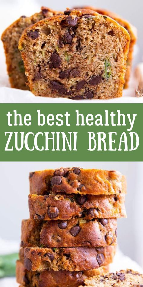 Courgette Recipes, Healthy Zucchini Bread, Unprocessed Recipes, Bread For Breakfast, Chocolate Chip Zucchini Bread, Zucchini Bread Healthy, Breakfast Favorites, Healthy Bread Recipes, Chocolate Chip Bread