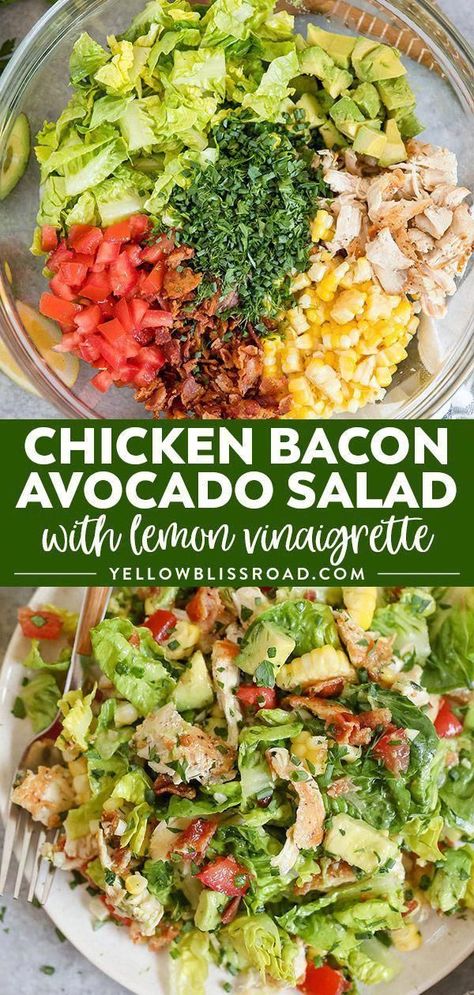 Chicken Bacon Avocado Salad, Bacon Avocado Salad, Chicken Bacon Avocado, Salad Macaroni, Salad With Lemon Vinaigrette, Salad Quinoa, Resep Smoothie, Avocado Chicken, Salad With Lemon