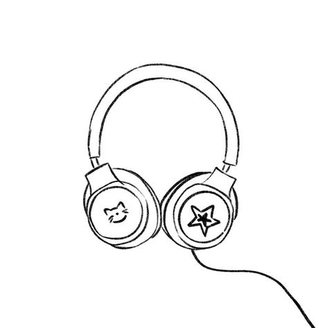 Headphones Aesthetic Drawing, Headphone Sketch, Headphones Tattoo, Headphones Drawing, Headphones Art, Abstract Tattoo Ideas, Music Doodle, Doodle Icons, Sketch Icon