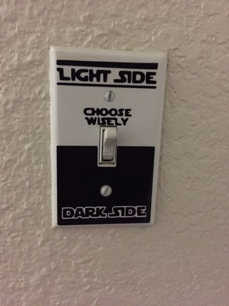 White Light Switch cover with Star Wars Decal Star Wars Light Switch, Star Wars Zimmer, Decoracion Star Wars, Star Wars Bathroom, Light Switch Decal, Star Wars Decal, Star Wars Bedroom, Deco Disney, Switch Decals