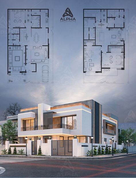 Modern Exterior design on Behance Modern 2 Floor House Design, Villa House Design Plan, Architectural Exterior Design, Exterior Design With Plan, Villa Plans Architecture, Facade Design House Modern, Best Modern House Design 1 Floor, Modern Villas Exterior Design, Modern Duplex Design Exterior