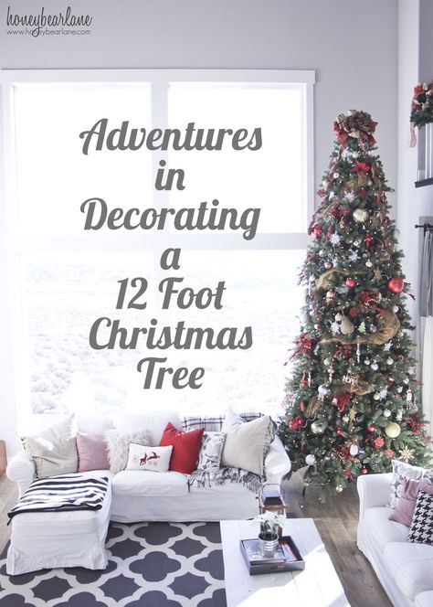 Got a tall Christmas tree to decorate?  Read all these tips first--super helpful!! 12 Ft Christmas Tree, Christmas Tree Ideas Rustic, 12 Foot Christmas Tree, Modern Decorating, Types Of Christmas Trees, Tall Christmas Trees, Rustic Decorating, Christmas Tree Art, Silver Christmas Tree