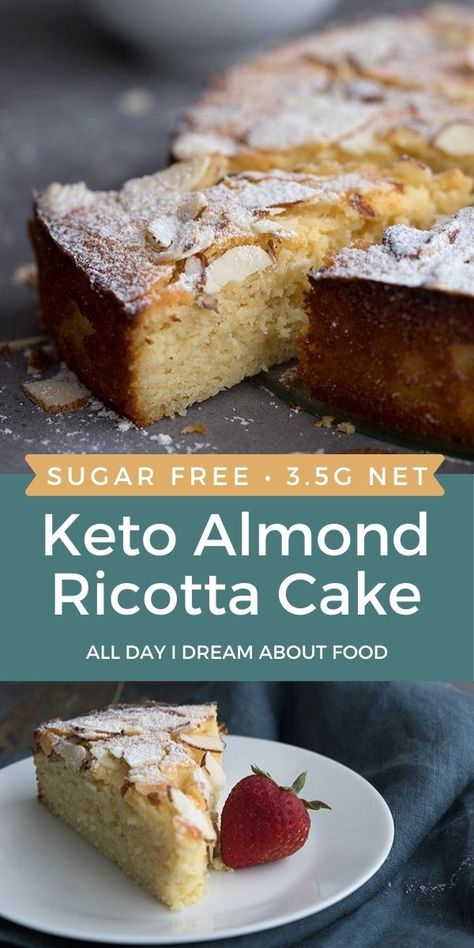 Italian Almond Cake, Almond Ricotta Cake, Banting Desserts, Thm Cake, Keto 2023, Almond Ricotta, Keto Italian, Low Carb Low Fat Recipes, High Fibre