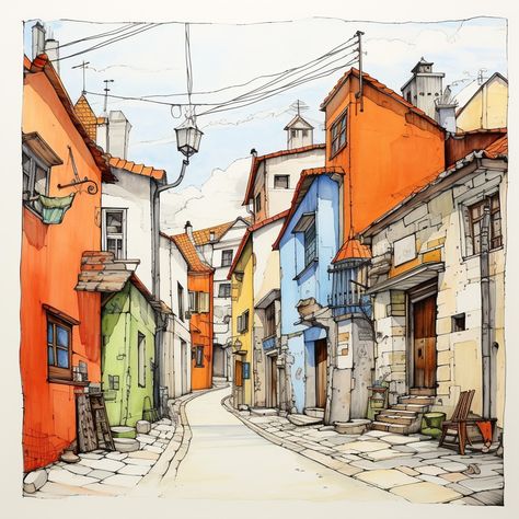 1000+ Best Sketch Captions for Instagram in 2024 - NFT Art with Lauren McDonagh-Pereira Photography Watercolour Street Scenes, Architecture Ink Drawing, Urban Sketch Reference, Sketch Captions, Ink And Watercolor Art Ideas, Urban Sketching Beginner Easy, Drawing Of Street, Urban Sketching Beginner, Urban Sketching Watercolors