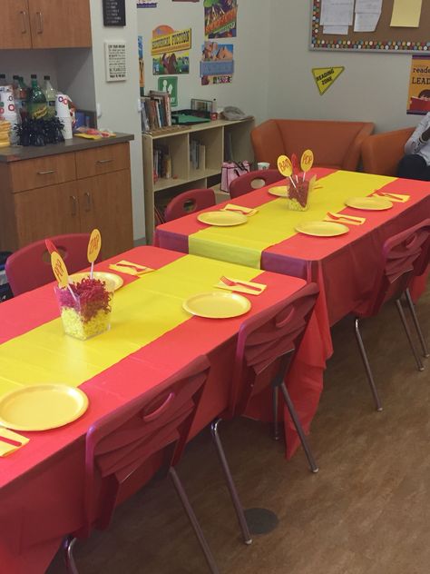 My own DIY Flash party theme... Dollar tree table cloth and runner! Dollar Tree Birthday Ideas, Dollar Tree Birthday, Inexpensive Birthday Party Ideas, Iron Man Birthday Party, Happy Birthday B, Iron Man Party, Iron Man Birthday, Flash Ideas, Avengers Birthday