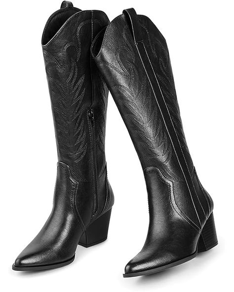 Amazon.com: Arromic Black Cowboy Boots for Women, Western Cowgirl Boots for Women Knee High Tall Pointed Toe Embroidered Pull On Zipper Stitching Chunky Heel Fashion Boots : Clothing, Shoes & Jewelry Cowgirl Boots For Women, Cowboy Boots For Women, Bday Shoot, Outfit Retro, Black Cowboy Boots, Black Cowboy, Western Cowgirls, Western Cowgirl, Boots Knee