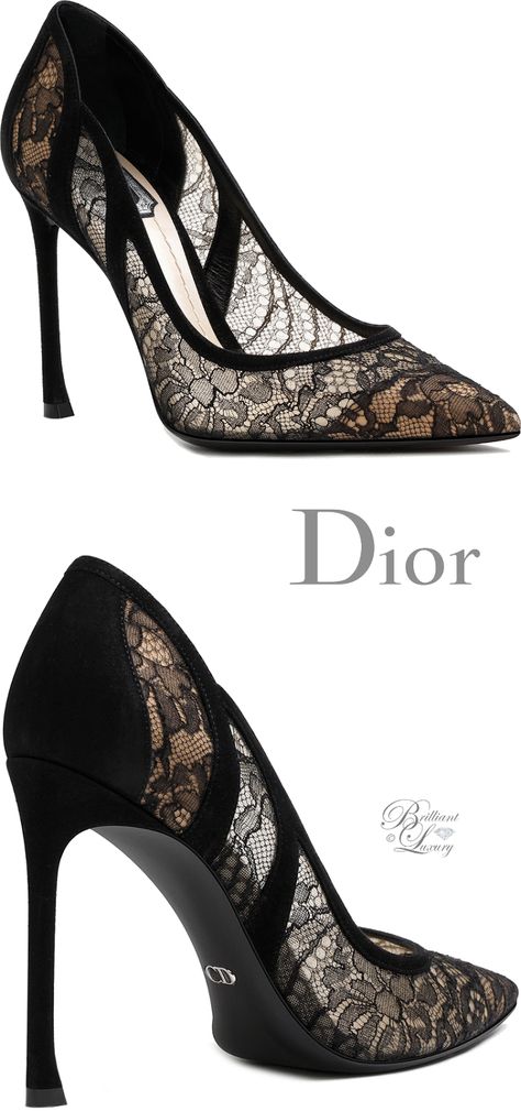 Brilliant Luxury by Emmy DE ♦Dior Black Lace Pump Black Lace Pumps, Dior Heels, Stile Blair Waldorf, Pretty Heels, Dr Shoes, Lace Pumps, Fashion Shoes Heels, Shoes Heels Classy, Designer Shoe