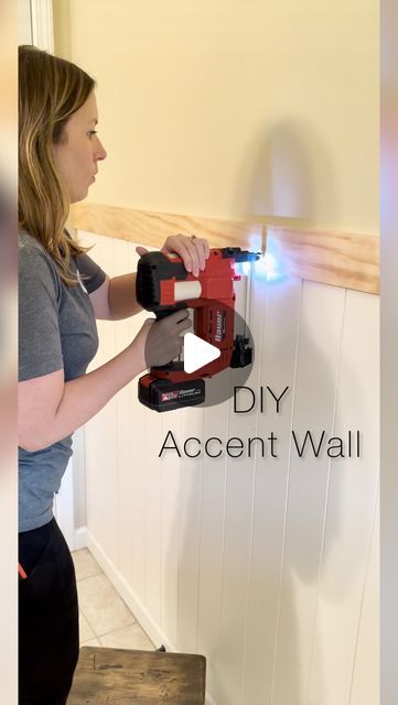 Katie Sharpe | DIY Tutorials | Home Decor | Interior Design on Instagram: "I love a good accent wall and this is probably the easiest one I’ve ever installed!   If you’re a beginner DIYer and wanting a simple project to add character to your home, this is it!   I used a shiplap panel along with 1 by 2 and 1 by 4 boards from @homedepot.   Now it’s time to paint and add a few accessories to this wall!  Stay tuned for the reveal of this wall and the rest of this bathroom makeover!   #shiplap #verticalshiplap #wallpanelling #diy #diymom #diyproject #homeimprovements #bathroomreno #shortweekliving #bathroommakeover #simplediy #homedepot #accentwall #accentwalls #beforeandafter #diyhacks #bathroominspiration #homeidea #powertools #diyidea #currentproject #harborfreight #homeinspo4you  Accent wal Wall Boards Panels, Shiplap Bathroom Wall, Accent Wall Diy, Shiplap Bedroom, Accent Wall Panels, Shiplap Paneling, Accent Wall In Kitchen, Installing Shiplap, Shiplap Wall Diy