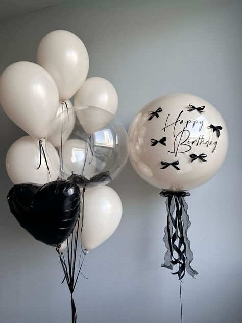 Black And White Coquette Birthday, Black And White Balloons, Balloons Ideas, Deco Ballon, 21st Bday Ideas, Happy Birthday Decor, Kids Aesthetic, Cute Birthday Pictures, Birthday Dinner Party