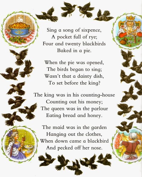 Nursery Rhyme Sing a song of sixpence Crow Rhyme, The Thirsty Crow Story In English, Crow Nursery Rhyme, Scary Nursery Rhymes, Bird Poems, Nursery Rhyme Lessons, Rhymes Lyrics, Nursery Ryhmes, Summer Nursery