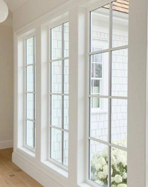 White French Windows, White Paned Windows, Adding Bigger Windows To House, Different Types Of Windows Style, French Windows Living Room Indian, Dinning Room Windows Ideas, White Grid Windows, White Windows Interior, Wall Window Design