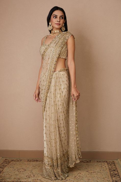 Couture, Astha Narang, Mediterranean Countries, Off White Saree, Sequin Saree, Indian Sari Dress, Fancy Sarees Party Wear, Embroidered Motifs, Traditional Indian Dress