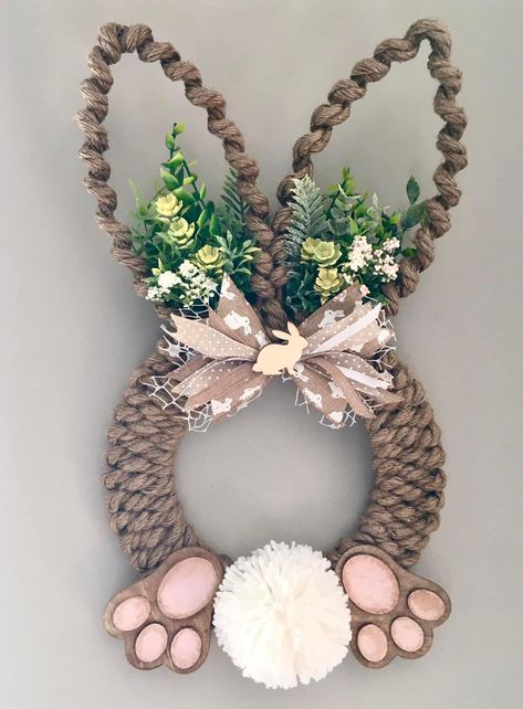 Bunny Wreath Diy, Easter Wreath Diy, Easter Craft Decorations, Spring Easter Crafts, Easter Bunny Crafts, Craft Christmas, Easter Bunny Wreath, Easter Decorations Dollar Store, Decorations Table