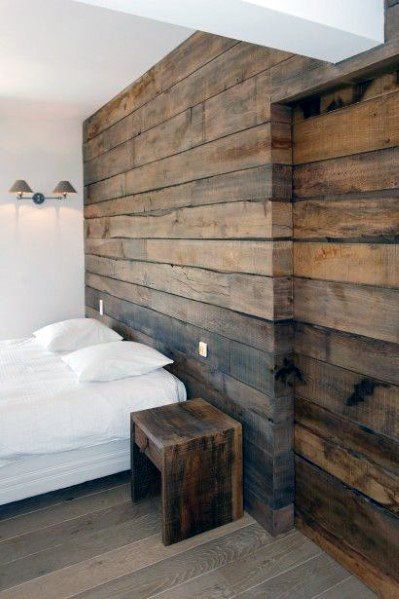 Old Barn Wood Bedroom Wall And Sliding Door Design Ideas Wood Wall Ideas, Wood Interior Walls, Wood Walls Bedroom, Wooden Accent Wall, Wood Wall Design, Sliding Door Design, Old Barn Wood, Wood Accent Wall, Wood Bedroom