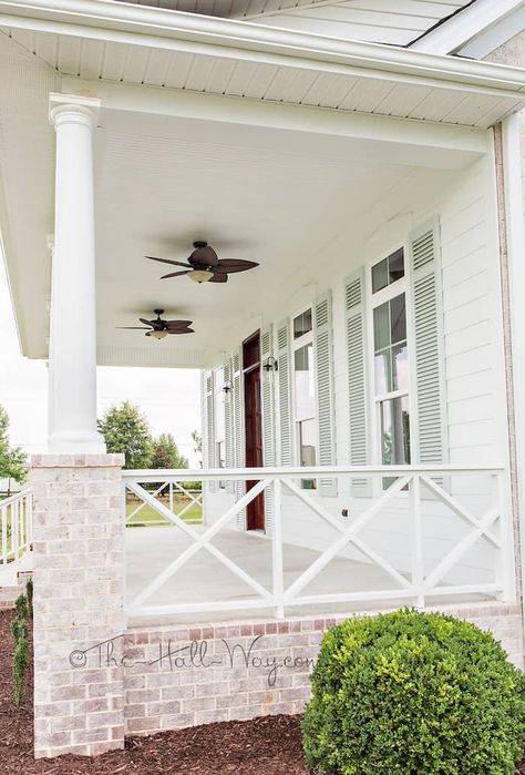 Check out this blog post with all you need to know about updating your front porch. Front porch railing ideas and styles for any home! Front Porch Railing Ideas, Porch Railing Designs, Veranda Design, Front Porch Railings, Brick Porch, Front Porch Makeover, Glass Railings, House Front Porch, Porch Remodel