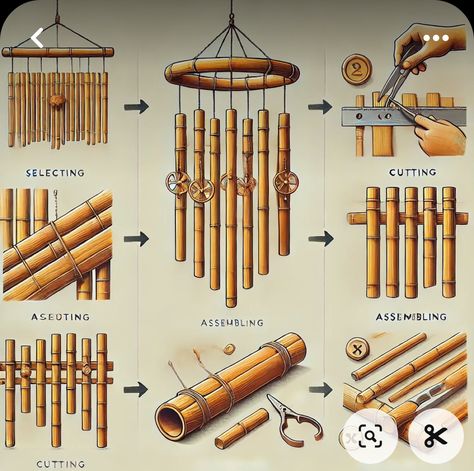 How To Make Bamboo Wind Chimes, Bamboo Products Ideas, Easy Bamboo Crafts Diy, Things To Do With Bamboo Diy, Diy With Bamboo, Bamboo Art Crafts, Things To Make With Bamboo, Diy Bamboo Decoration, How To Make Wind Chimes