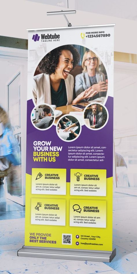 Roll Up Stand Banner Design, X Stand Design Banners, Promotional Banner Design, X Banner Design Ideas, Standee Design Ideas Events, Pull Up Banners, Roll Up Design Inspiration Rollup Banner, Standee Design Creative, Company Banner Design