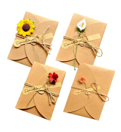 Handmade Greeting Invitation Postcard Envelopes Handmade Invitation Cards, Flower Invitation Card, Flower Greeting Card, Christmas Season Greetings, Invitation Card Birthday, Card Design Handmade, Material Flowers, Flower Birthday Cards, Handmade Invitations