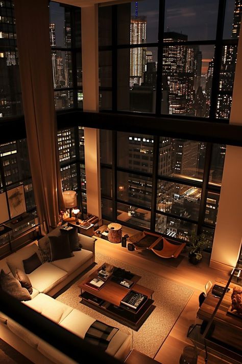 Luxurious New York Apartments and Lofts 90s Japan Penthouse, London Houses Interior, Skyscraper Apartment, Penthouse Apartment Aesthetic, Penthouse Aesthetic, Appartement New York, Penthouse In New York, Penthouse Ideas, City Penthouse