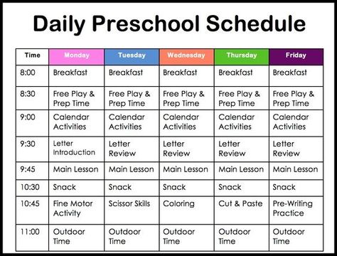 Homeschool Ideas For Preschoolers, Preschool Teacher Schedule, Daily Programme For Grade R, Home School Schedule Daily Routines Preschool, Childcare Schedule Daily Routines, Daily Pre K Schedule, Preschool Weekly Schedule, Pre K 3 Homeschool Curriculum, Preschool Schedule Ideas