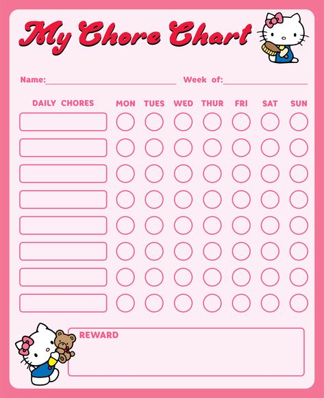 Hello Kitty Checklist, Hello Kitty To Do List Printable, Cute Chore Chart, Hello Kitty Planner Printables Free, Hello Kitty Digital Planner, Journal Chart Ideas, Hello Kitty Slide Template, Sanrio Notebook Paper, Hello Kitty Planner Template