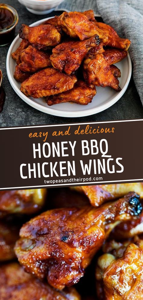 Easy Baked Chicken Wings, Bbq Wings Recipe, Honey Bbq Chicken Wings, Journal Recipes, Bbq Chicken Wings Recipe, Gameday Food, Honey Bbq Wings, Honey Garlic Chicken Wings, Wing Sauce Recipes