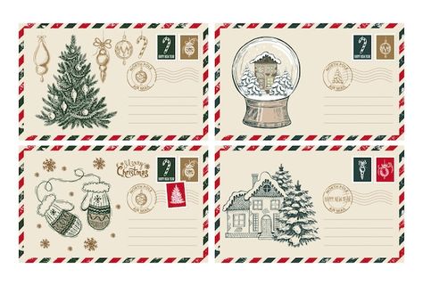 Christmas Mail, Christmas Envelopes, Vector Christmas, Diy Advent Calendar, Office Christmas Decorations, Hand Drawn Illustration, Christmas Stamps, Christmas Drawing, Christmas Lettering