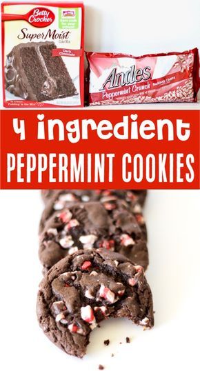 4 Ingredient Chocolate Cookies, 4 Ingredient Peppermint Cookies, Chocolate Cake Mix Andes Mint Cookies, Easy Christmas Cookies Chocolate, Easy Christmas Desserts Peppermint, Peppermint Christmas Deserts, Andes Peppermint Crunch Baking Chips Recipes, Chocolate Peppermint Cookies Easy, Simple Christmas Sweet Treats