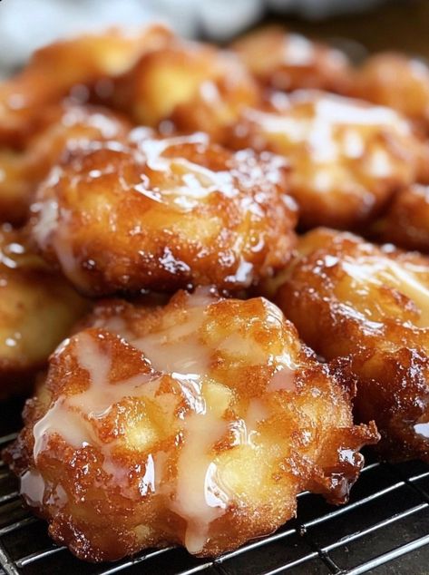 Baked Apple Fritters Warm Baked Apple Fritters, Apple Fritters With Pie Filling, Pear Fritters Recipe, Pioneer Woman Apple Fritters Recipe, Oven Baked Apple Fritters Recipe, Apple Fritters Recipe Baked, Baked Apple Fritters Oven, Apple Fritters Bites Recipe, Amish Apple Fritters Recipe