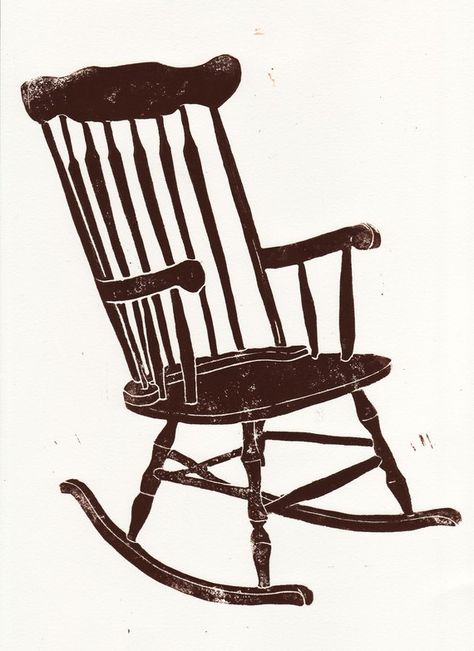 Jessica Maloan Rocking Chair Illustration, Chair Illustration, Bean Stalk, Linocut Ideas, Chairs Logo, Lino Block, Lino Cuts, Lino Printing, Linoleum Print