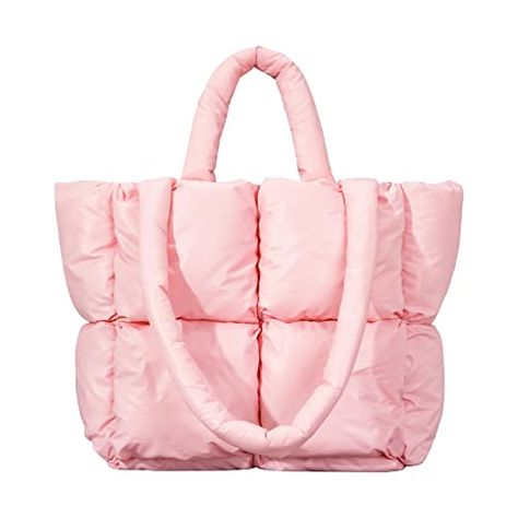 Large Puffer Tote Bag, Trendy Quilted Cotton Padded Handbags for women, Soft Shoulder Bag Nylon Down Pillow Shopper Bag Puffy Bags, Puffer Tote Bag, Nurse Tote Bag, Tote Bags For School, Chic Quilts, Work Tote Bag, Quilted Tote Bags, Pink Tote Bags, Nylon Tote Bags