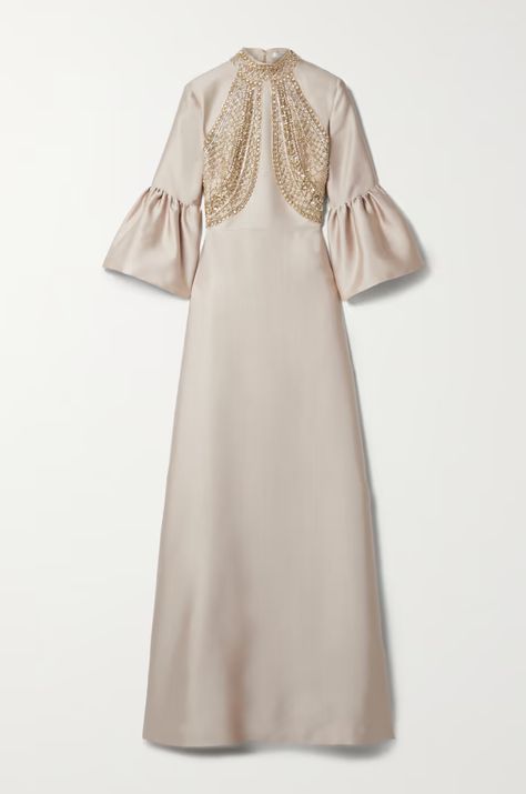 Reem Acra Embellished Ruffled Satin-piqué Gown Reem Acra's gown is embellish... Model Outer, Outer Satin, Midi Outfits, Model Gamis, Satin Wedding Gown, Reem Acra, Princess Beatrice, Modesty Fashion, Embellished Gown