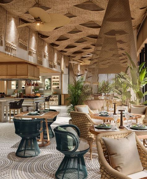 St Regis Red Sea Resort - barefoot luxury interiors Balinese Restaurant, Resort Hotel Design, Resort Interior, Desain Pantry, Atami, Sea Resort, Luxury Restaurant, The Red Sea, Resort Design