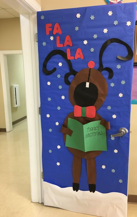 Christmas Holiday Classroom Door Design Reindeer Singing Reindeer Singing Reindeer Door Decoration, Holiday Classroom Doors, Winter Classroom Door, Classroom Christmas Decorations, Door Decorations Classroom Christmas, Sewn Christmas Ornaments, Holiday Door Decorations, Christmas Window Painting, Christmas Door Decorating Contest