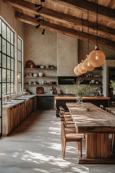 29 Industrial Farmhouse Kitchen Ideas for a Rustic Charm 10 Kitchen With High Windows, Kitchen Open Shelving Lighting, Farmhouse Tall Ceilings, Tall Kitchen Ceilings Upper Cabinets, High Ceiling Kitchen Lighting Ideas, Kitchen Shelves Tall Ceiling, Exposed Beams Kitchen, Kitchens With Tall Ceilings, Industrial Farmhouse Kitchen Ideas