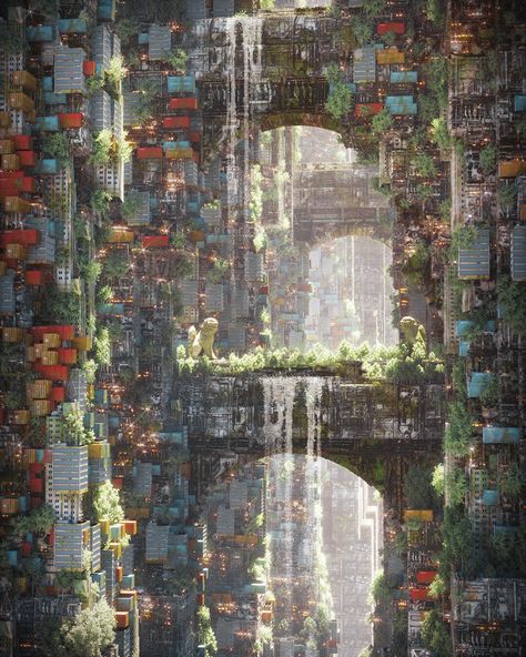 Pelan Rumah, Cyberpunk City, Arte Cyberpunk, Fantasy City, Futuristic Art, Fantasy Places, Futuristic City, Fantasy Art Landscapes, City Landscape