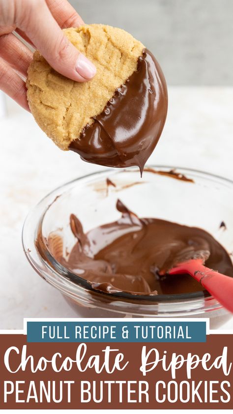 These chocolate dipped peanut butter cookies are soft, chewy, and so delicious! They're the perfect balance of salty and sweet. Peanut Butter Dipped Cookies, Peanut Butter Cookie Dipped In Chocolate, Christmas Cookies Dipped In Chocolate, Peanut Butter Chocolate Dipped Cookies, Peanut Butter Cookies Dipped In Choc, Chocolate Covered Peanut Butter Cookies, Peanut Butter Cookies Dipped In Chocolate, Dipping Cookies In Chocolate, Chocolate For Dipping Cookies