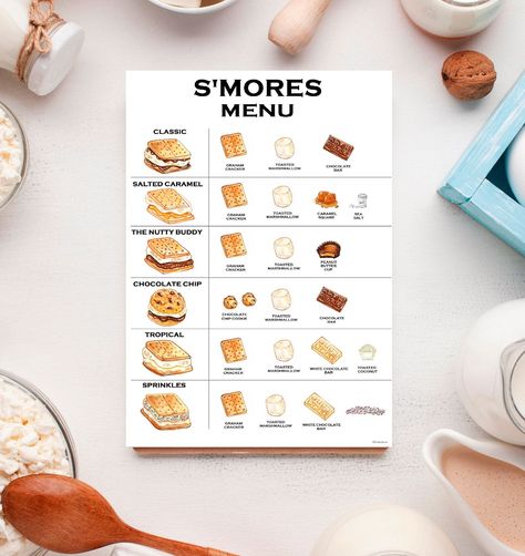 Smores Menu, Stabilo Fineliner, Picnic Bar, Smores Station, Nutty Buddy, Hot Dog Cart, Bar Station, Outdoor Birthday, S'mores Bar