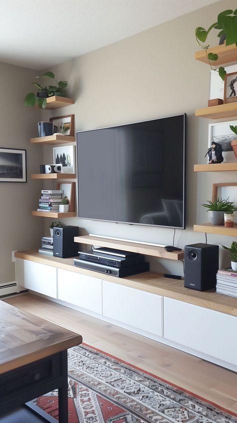 Ikea Tv Wall Unit, Color In Interior Design, Living Room With Tv, Room With Tv, Living Room Indian, Gray Room, Tv Wall Decor Ideas, Feature Wall Living Room, Living Room Wall Units