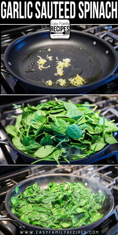 The BEST Sautéed Spinach - 5 Minute Side Dish - Easy Family Recipes Cooked Spinach Recipes, Spinach Recipes Side, Fresh Spinach Recipes, Easy Spinach Recipes, Cook Fresh Spinach, Baby Spinach Recipes, Spinach Side Dish, Spinach Recipes Healthy, Easy Family Recipes