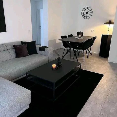 Black Living Room Decor, Modern Apartment Living Room, Living Room Decor Gray, Black Living Room, Stylish Interior Design, Apartment Living Room Design, Dream Apartment Decor, Future Apartment Decor, Home Design Living Room