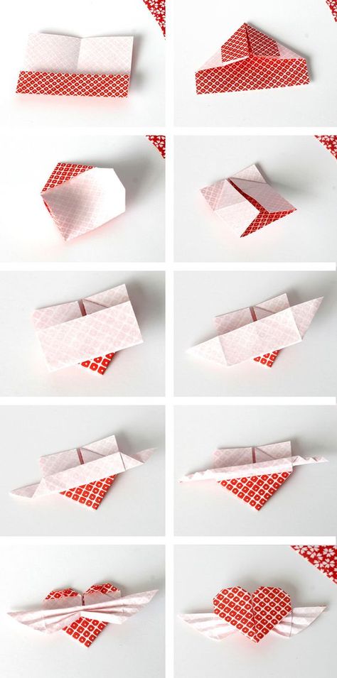 DIY: Origami winged heart cupcake toppers Hart Origami, Origami Kutu, Origami Heart With Wings, Origami Star Box, Origami Ball, Origami Wedding, Origami Decoration, Origami Bookmark, Origami Videos