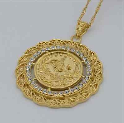 18K Gold plated Crystal Coin Necklace Pendant African Arabian Indian Turkish | eBay Dollar Chain, Gold Coin Jewelry, Gold Coin Pendant, Diamond Pendant Jewelry, Bridal Pearl Necklace, Fine Gold Jewelry, Gold Coin Necklace, Gold Pendant Jewelry, Art Jewelry Contemporary