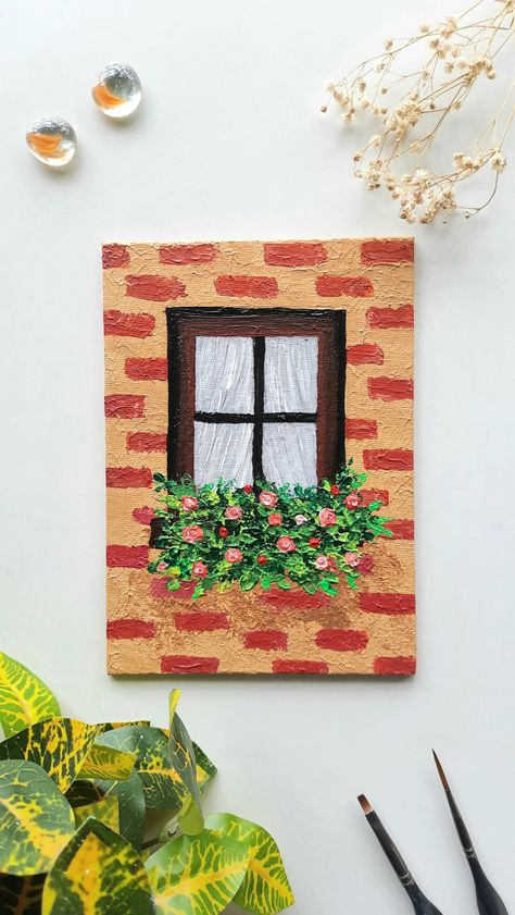 Easy House Painting On Canvas, Small Rectangle Painting Ideas, Canvas Paper Painting Ideas, Easy Home Paintings On Canvas, 10 X 10 Canvas Painting Ideas, 14x18 Canvas Painting Ideas, The Idea Of ​​painting On Canvas, How To Acrylic Painting, 5x5 Painting Ideas