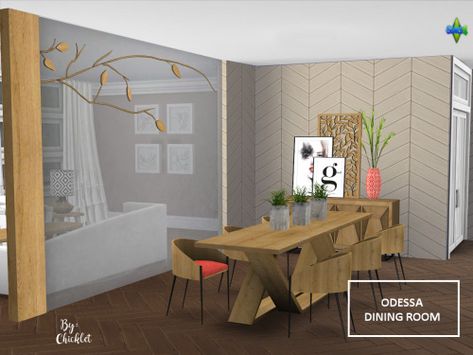 Hi all! As some of you may recall, I have been... - SIMthing New Sims 4 Dining Room Cc, Sims 4 Dining Room, Transitional Style Dining Room, Long Dining Room Tables, Fall Dining Room Table, Big Dining Table, Sims 4 Build Cc, Wood Dining Room Set, Sims Home