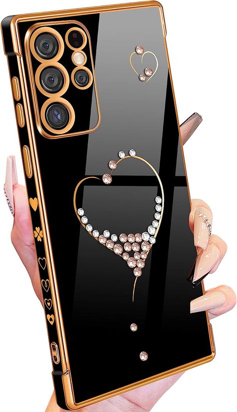 Amazon.com: Petitian for Samsung Galaxy S23 Ultra Case, Cute Women Girls Glitter Bling Designed Heart Phone Cases for Galaxy S23 Ultra, Girly Gold Plating Phone Cover for Samsung S23 Ultra Black : Cell Phones & Accessories Samsung Galaxy S23 Ultra Phone Case, Samsung S23 Ultra Phone Case, Mobile Cover Design Phone Cases, Cute Samsung Phone Cases, S23 Ultra Case Cute, Mobile Cover Design, S23 Ultra Black, Samsung S23 Ultra Case, S20 Fe Case