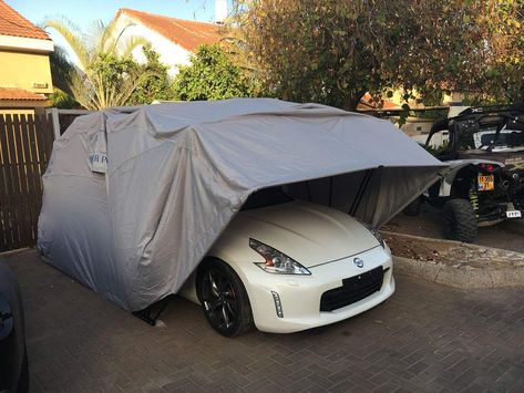 Car Covers Outdoor, Car Canopy Outdoor, Diy Car Shelter, Car Canopy Ideas, Car Cover Outdoor, Canopy Garage, Bus Van Life, Motorhome Accessories, Vehicle Camping